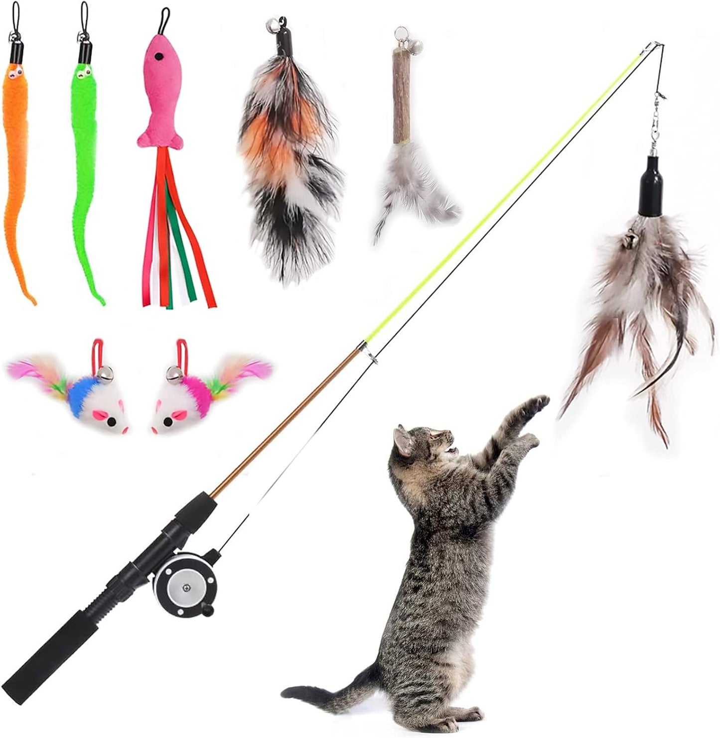 Interactive Retractable Cat Teaser Wand - 8 Refills