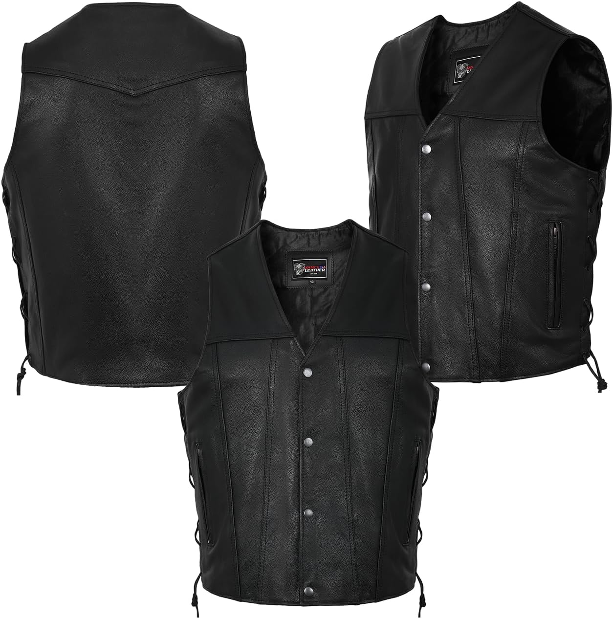 Mens Leather Motorcycle Vest with CCW Pocket for Riding
