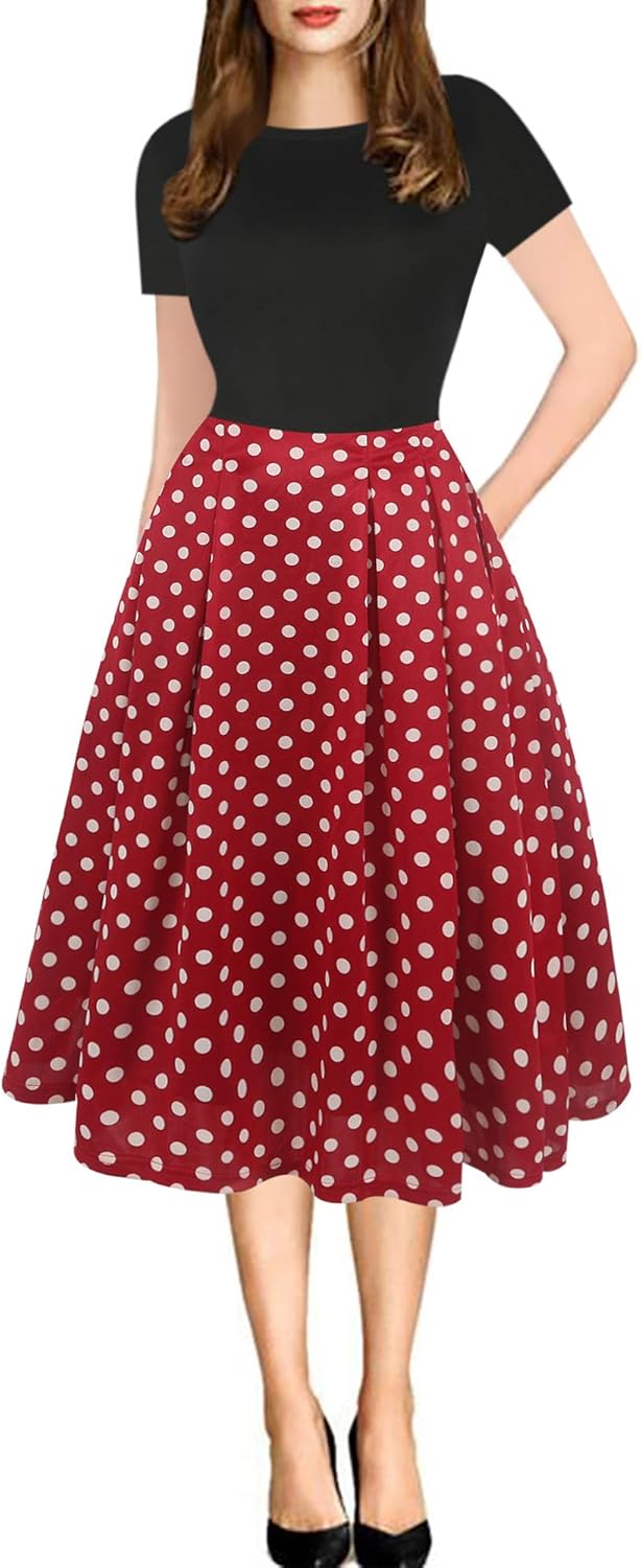 Oxiuly Women's Vintage Patchwork Pockets Swing Dress Review