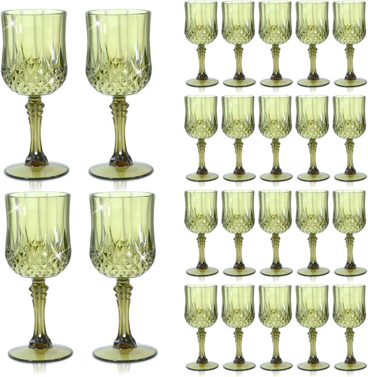24 Pcs Green Plastic Wine Glasses for Events and Parties