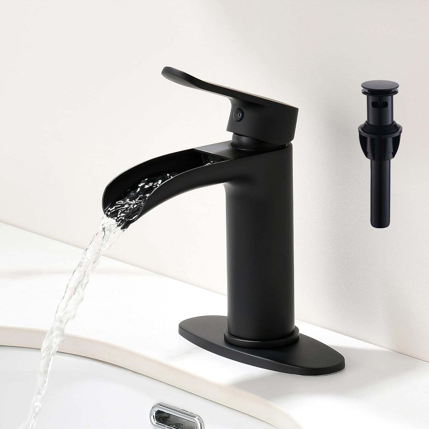 Black Waterfall Bathroom Faucet - Modern Single Handle Design