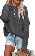 Dokotoo Womens Crewneck Crochet Lace Long Sleeve Sweater - Hollow