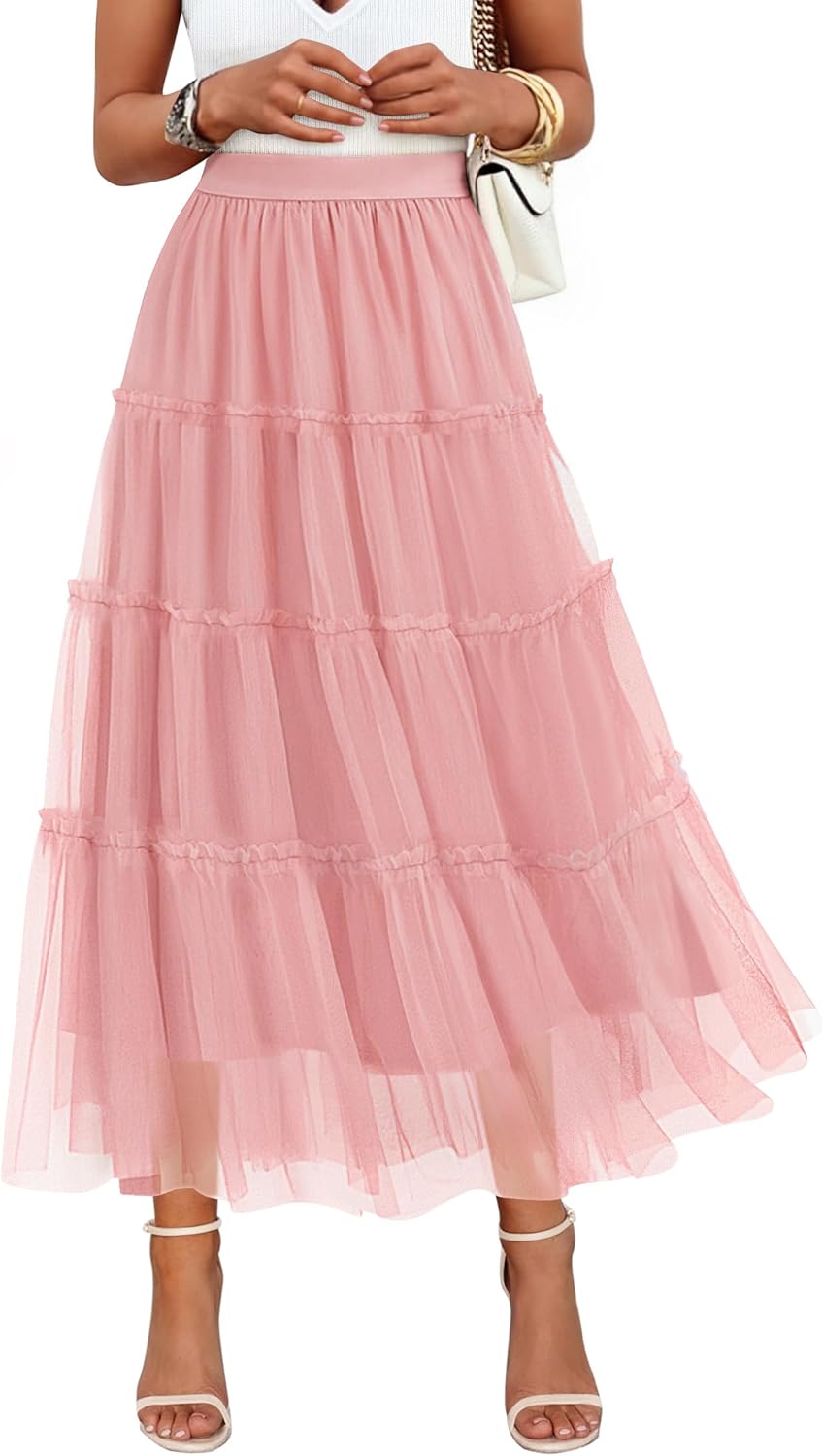 ZESICA Women's Tulle Maxi Skirt: Flowy Ruffle Elegance