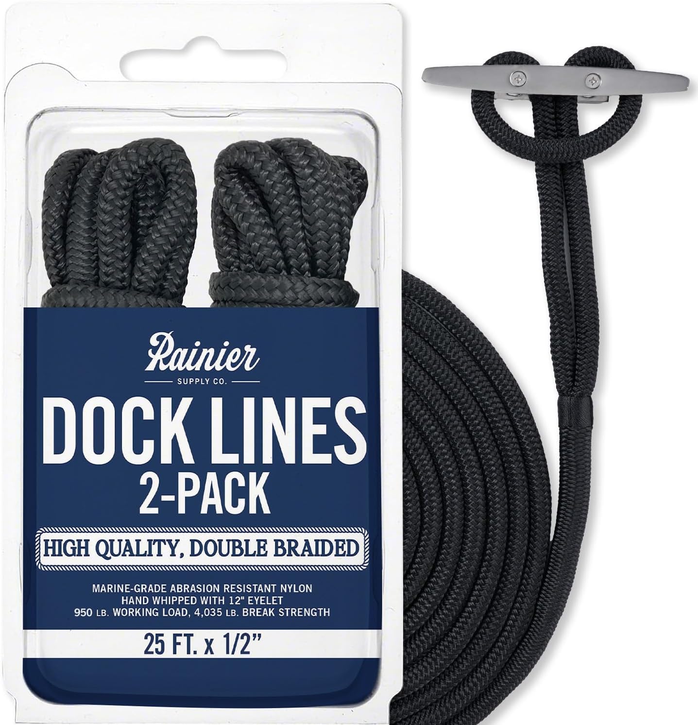 Dock Lines 2-Pack - Premium 25 ft Nylon Boat Ropes for Docking