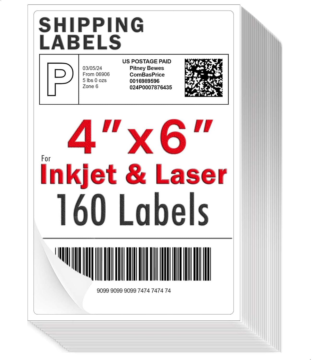 160 Matte White Shipping Labels, Laser/Inkjet Compatible, Strong Adhesive