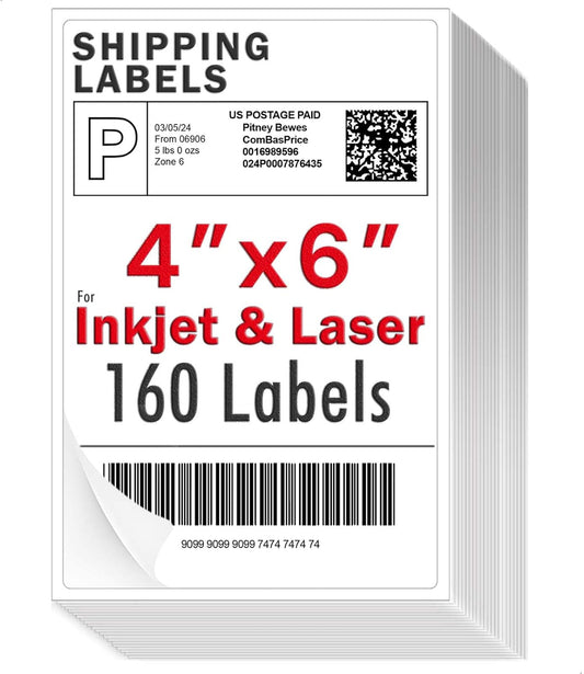 160 Matte White Shipping Labels, Laser/Inkjet Compatible, Strong Adhesive