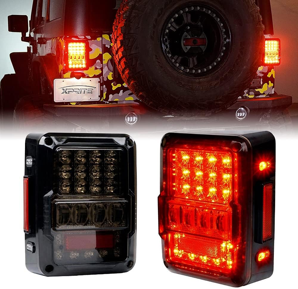 Xprite 4D Smoked LED Tail Lights for 2007-2018 Jeep Wrangler
