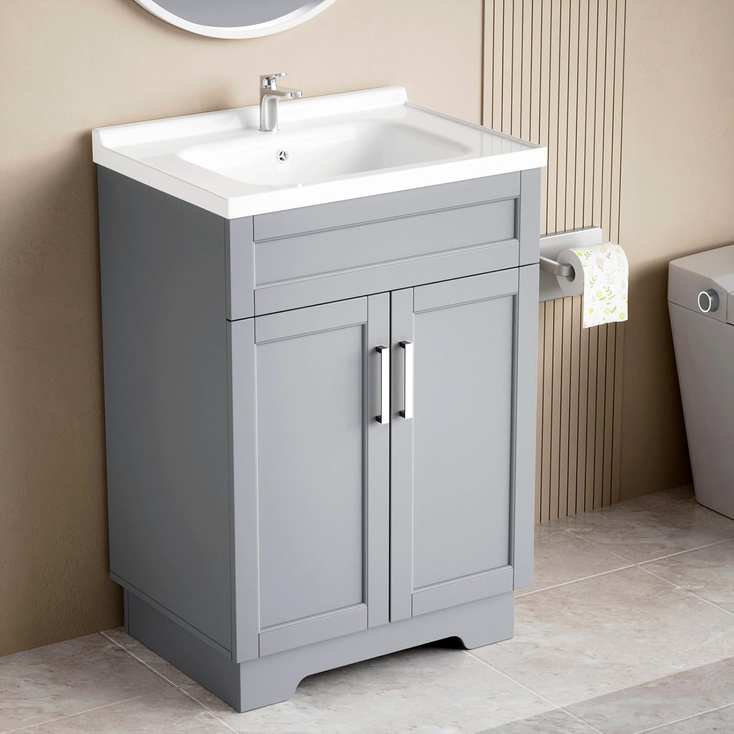 Modern Bathroom Vanity with Ceramic Sink for Small Spaces