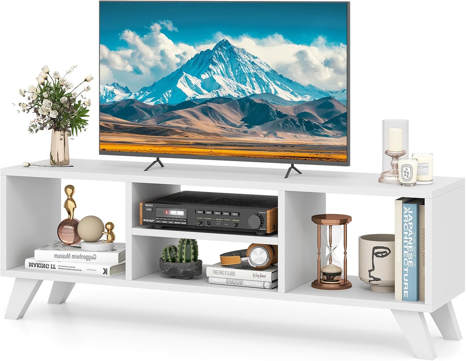 Tangkula White TV Stand: Sleek & Compact Entertainment Hub