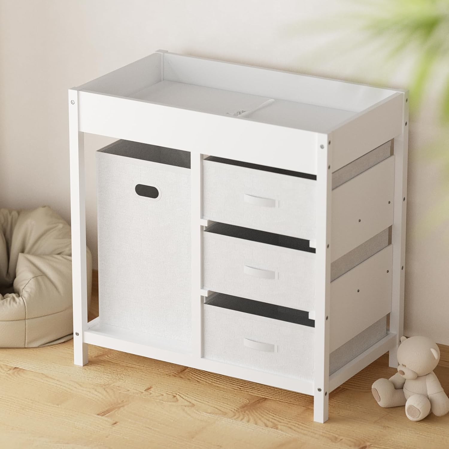 YUFU Baby Changing Table with Storage Drawers and Hamper