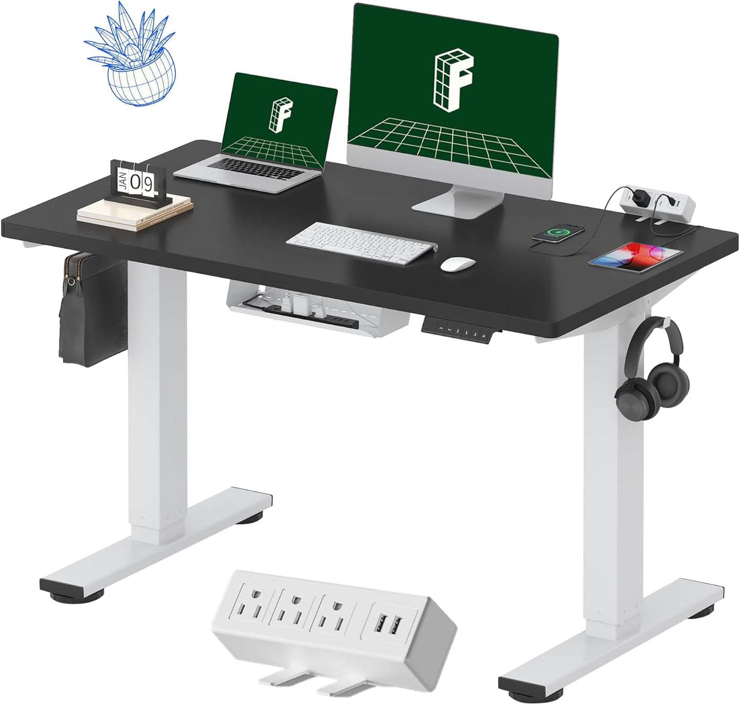 FLEXISPOT EN2 Electric Stand Up Desk with Power Strip and Memory