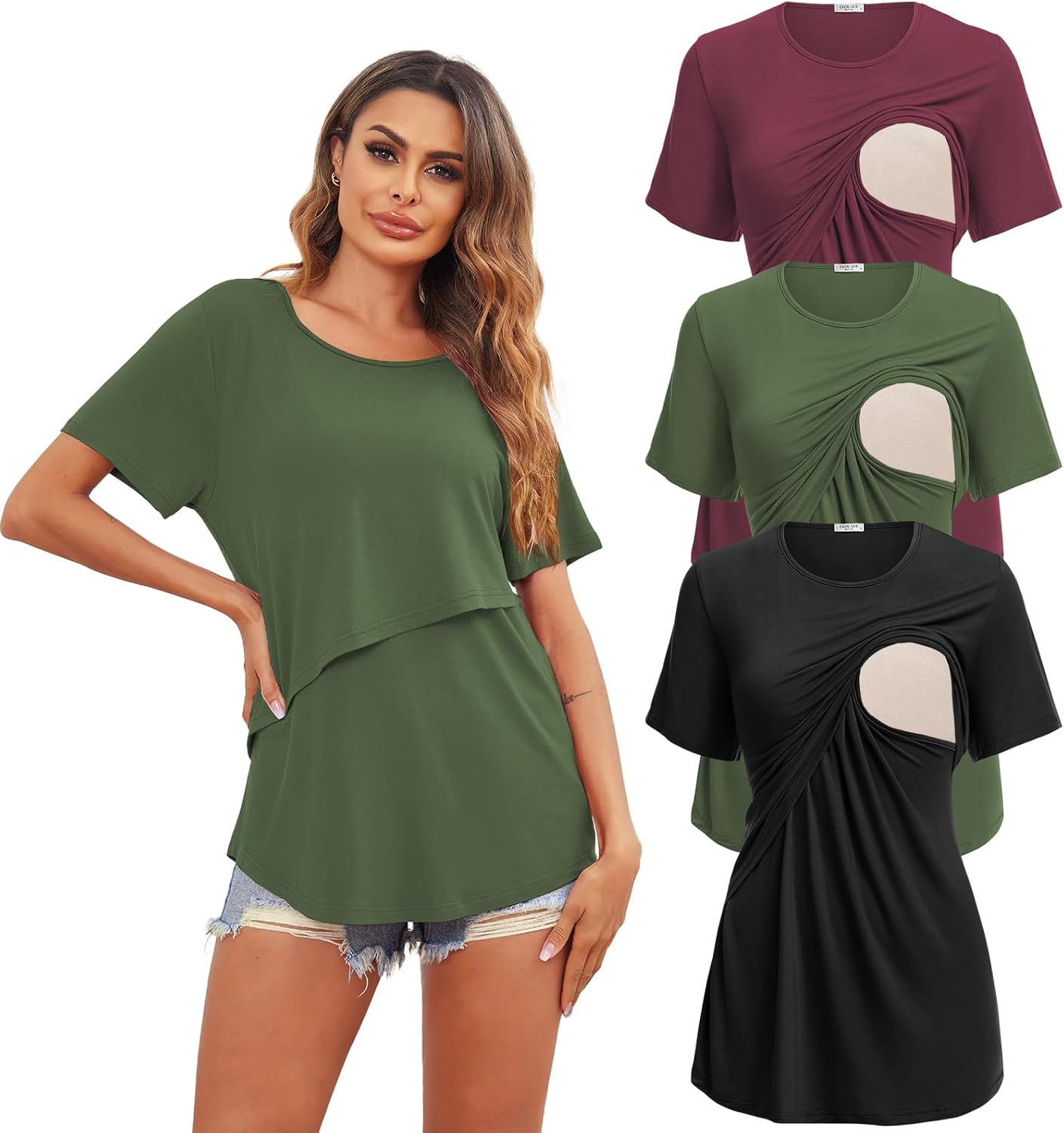 Ekouaer Women's Maternity Shirts for Nursing and Pregnancy