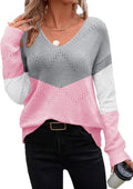 Zeagoo Womens Lightweight V Neck Off Shoulder Crochet Sweater