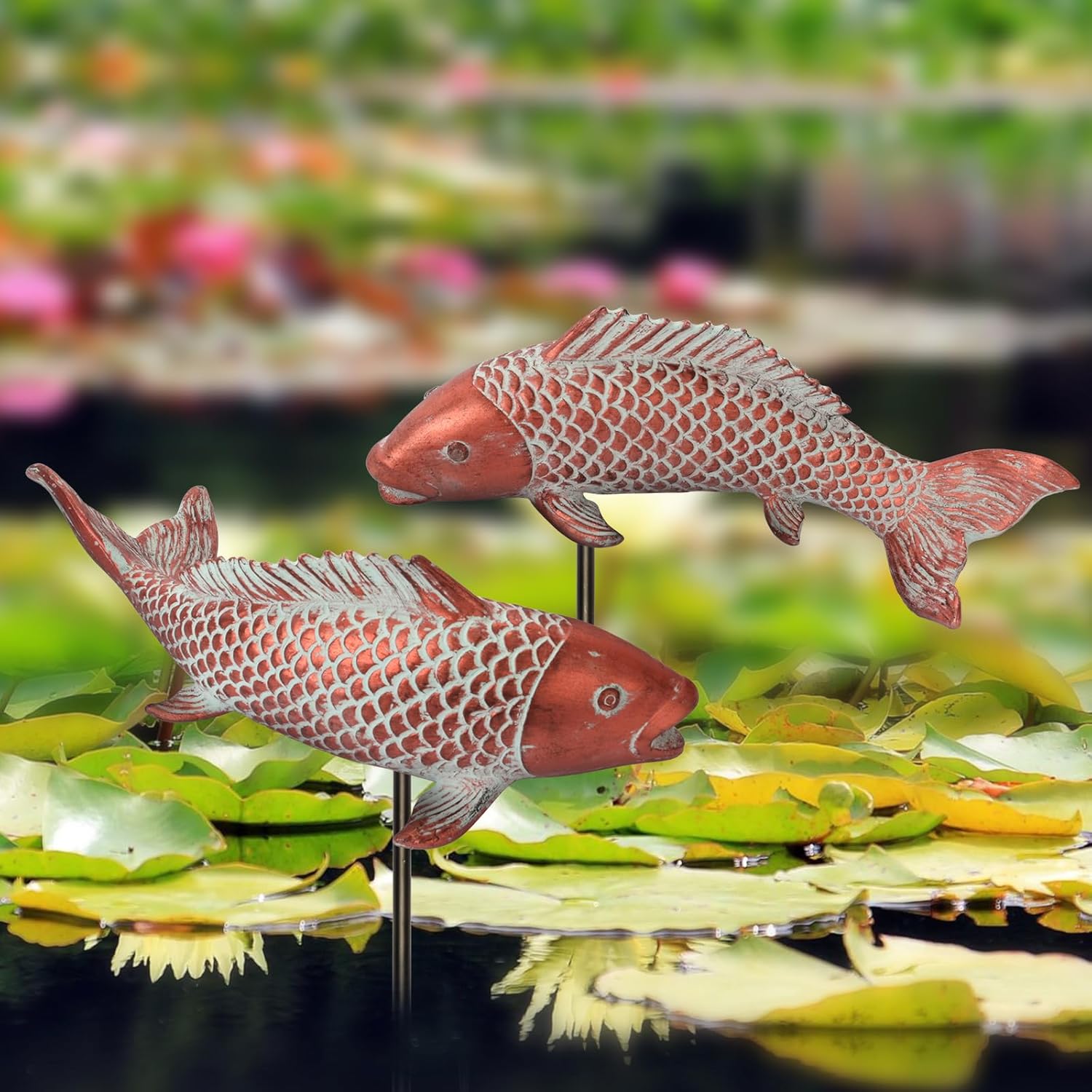 Outdoor Statues Garden Koi Fish Decor for Pond and Patio