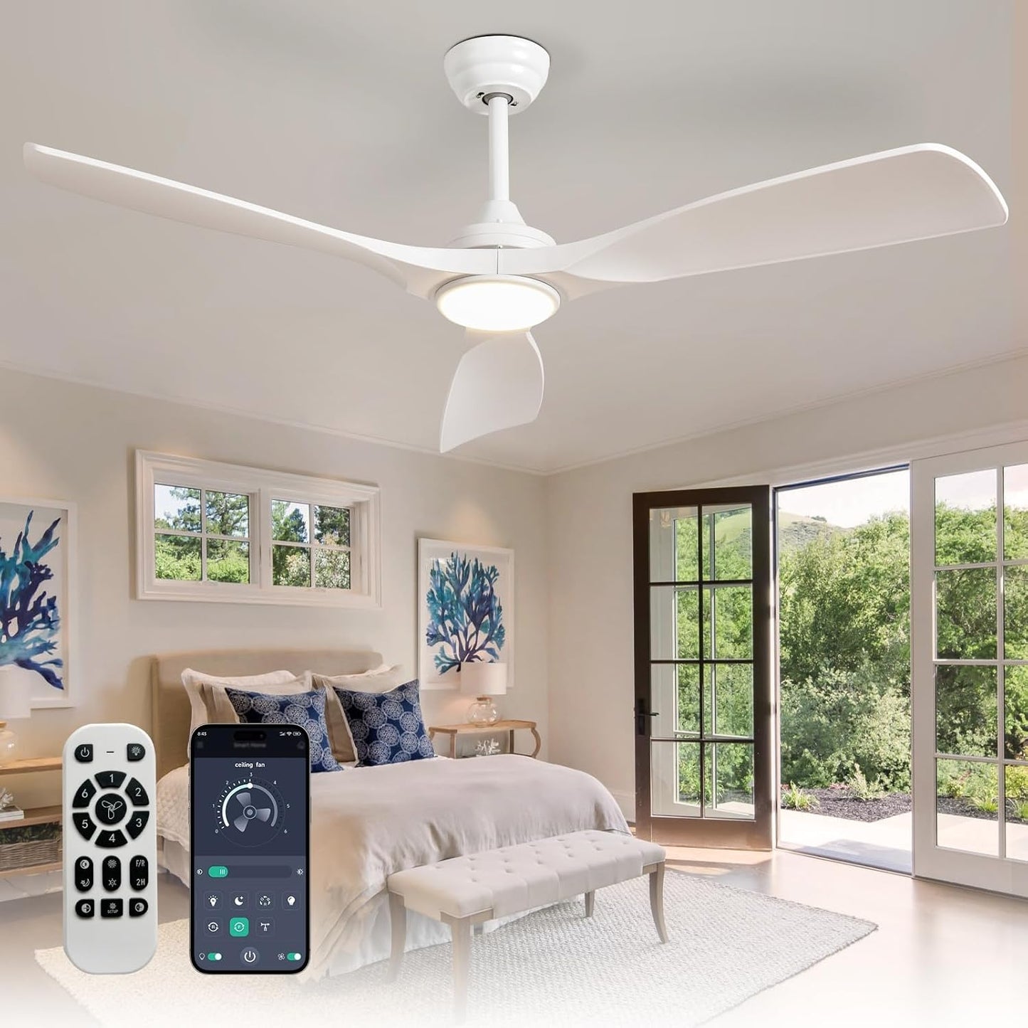 52 Inch Outdoor Ceiling Fan with Light for Patios and More