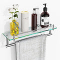 16-Inch Floating Tempered Glass Bathroom Shelf with Towel Bar