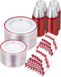 700PCS Clear and Red Disposable Plates Set for 100 Guests - Complete