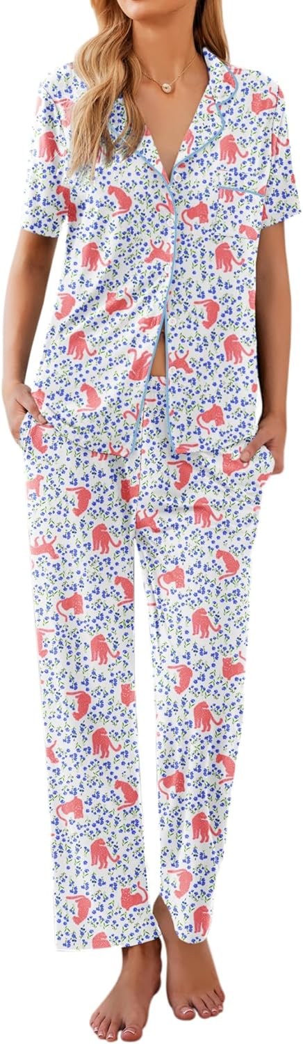 Ekouaer Women Pajamas Set Soft Button Down Sleepwear Pjs