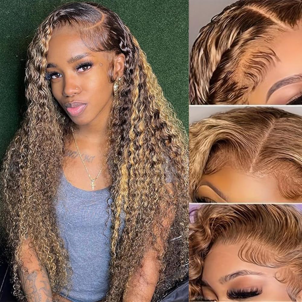 32 Inch Highlight Ombre Lace Front Wig Human Hair 200 Density
