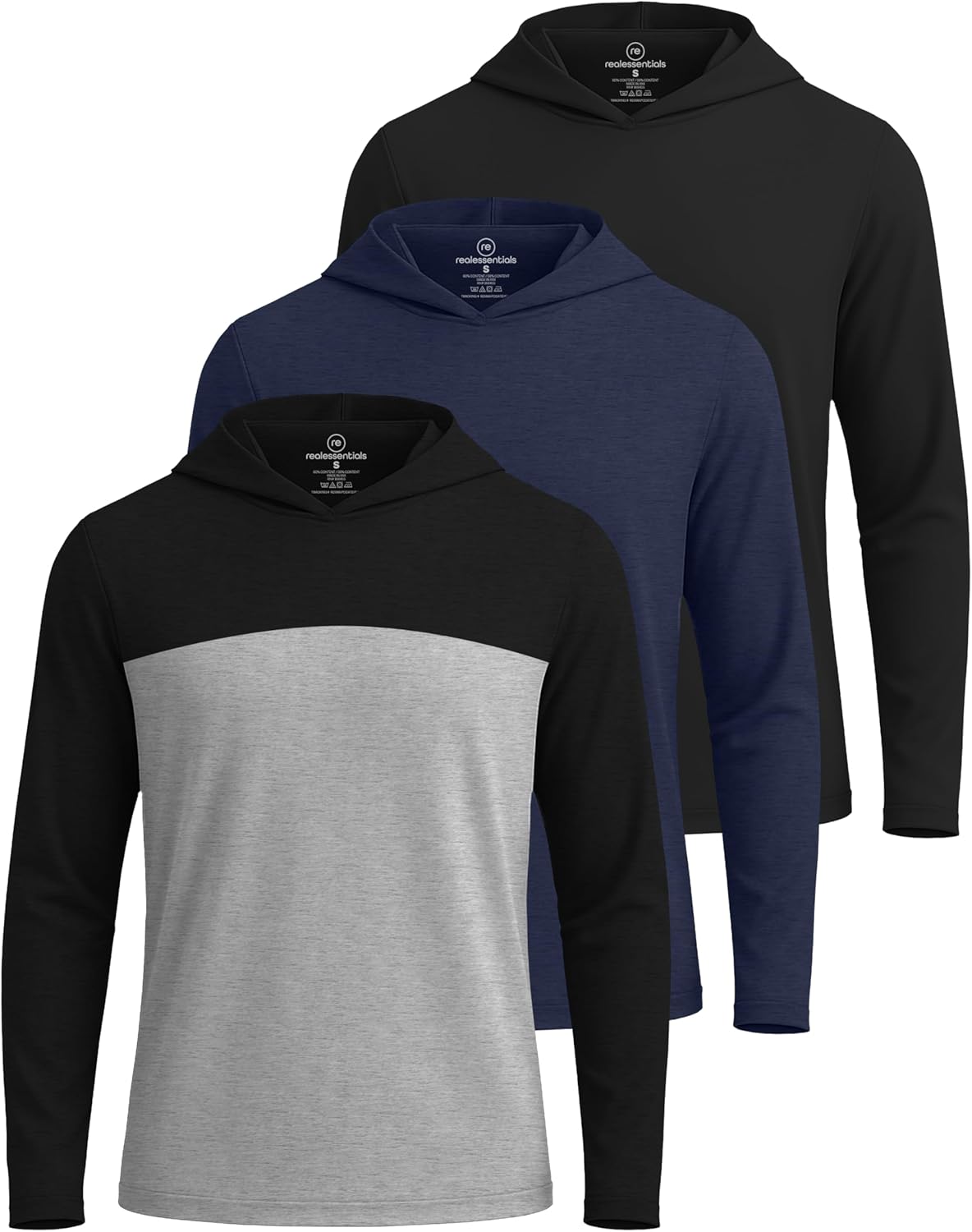 Men's Dry Fit Wicking Long Sleeve Fishing Hoodie Pullover 3 Pack