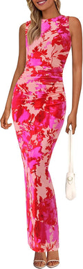 PRETTYGARDEN Floral Mesh Bodycon Maxi Dress for Wedding Guests
