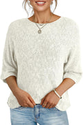 Womens Fall Casual Crewneck 3/4 Sleeve Striped Lightweight Knit Top
