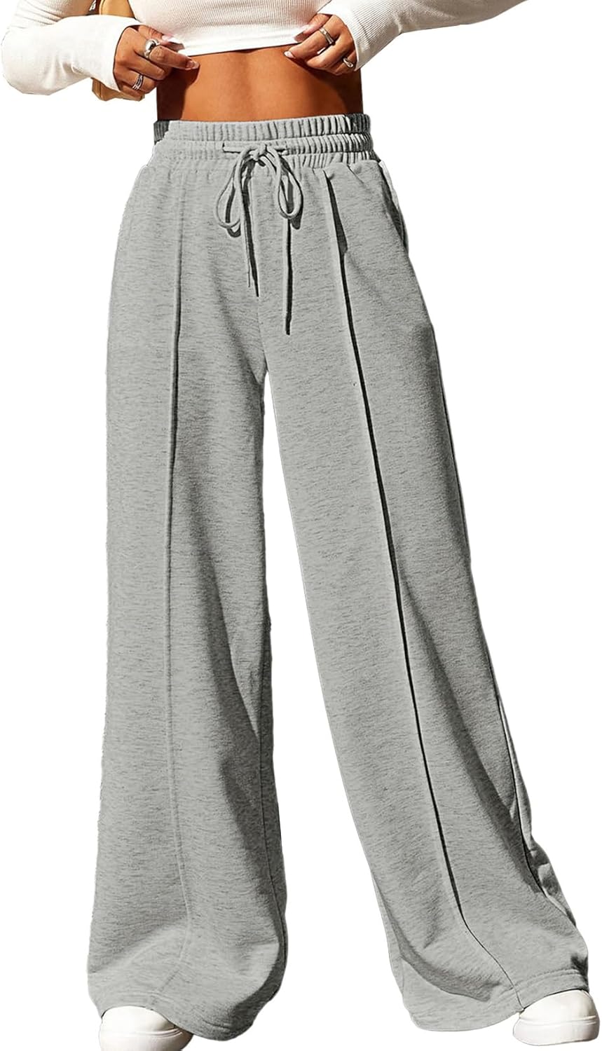 High Waisted Drawstring Wide Leg Sweatpants for Women