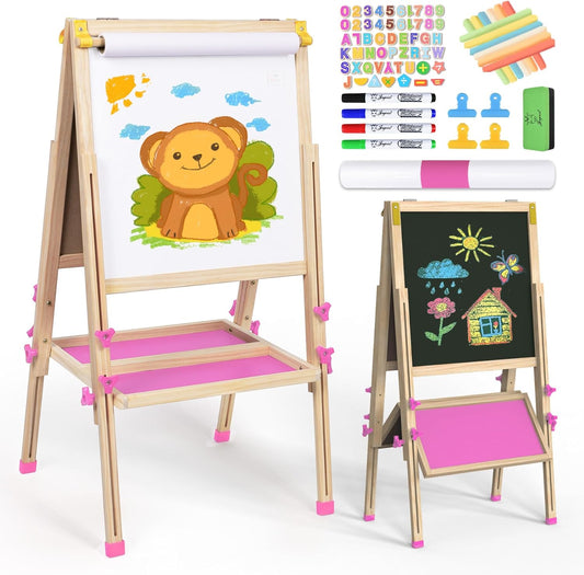 Joyooss Art Easel for Kids - Double-Sided Wooden Easel Fun