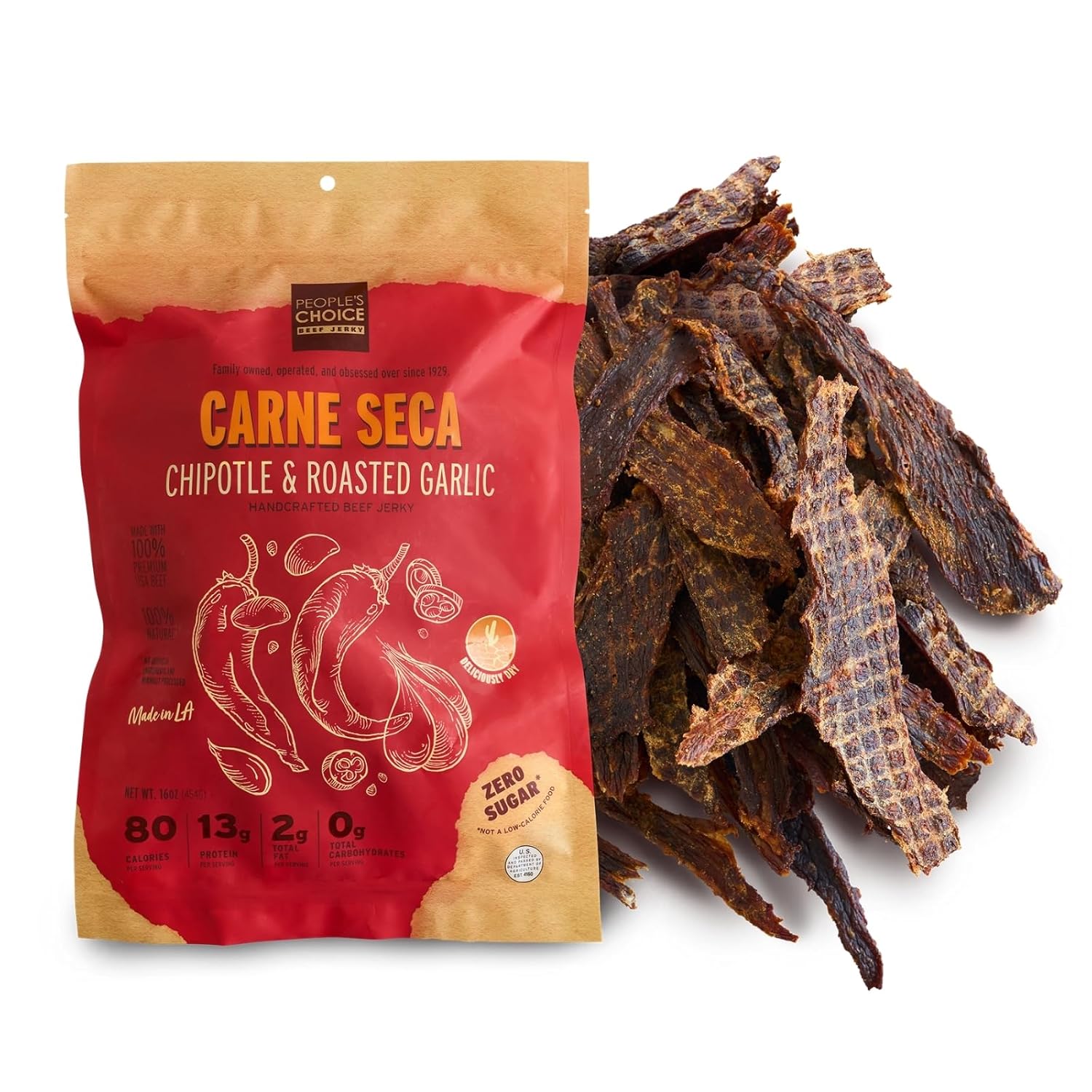Authentic Carne Seca Jerky with Smoky Chipotle & Garlic Flavor