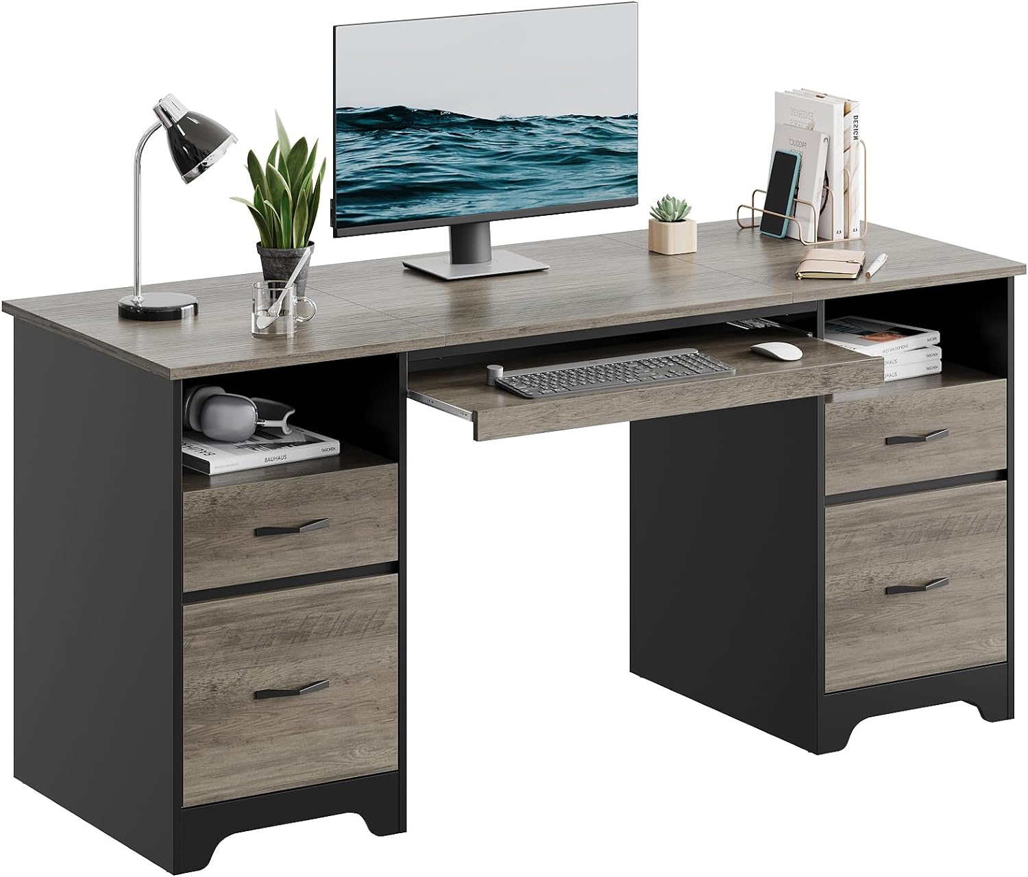 Industrial Executive Desk for Home Office - Ample Storage!
