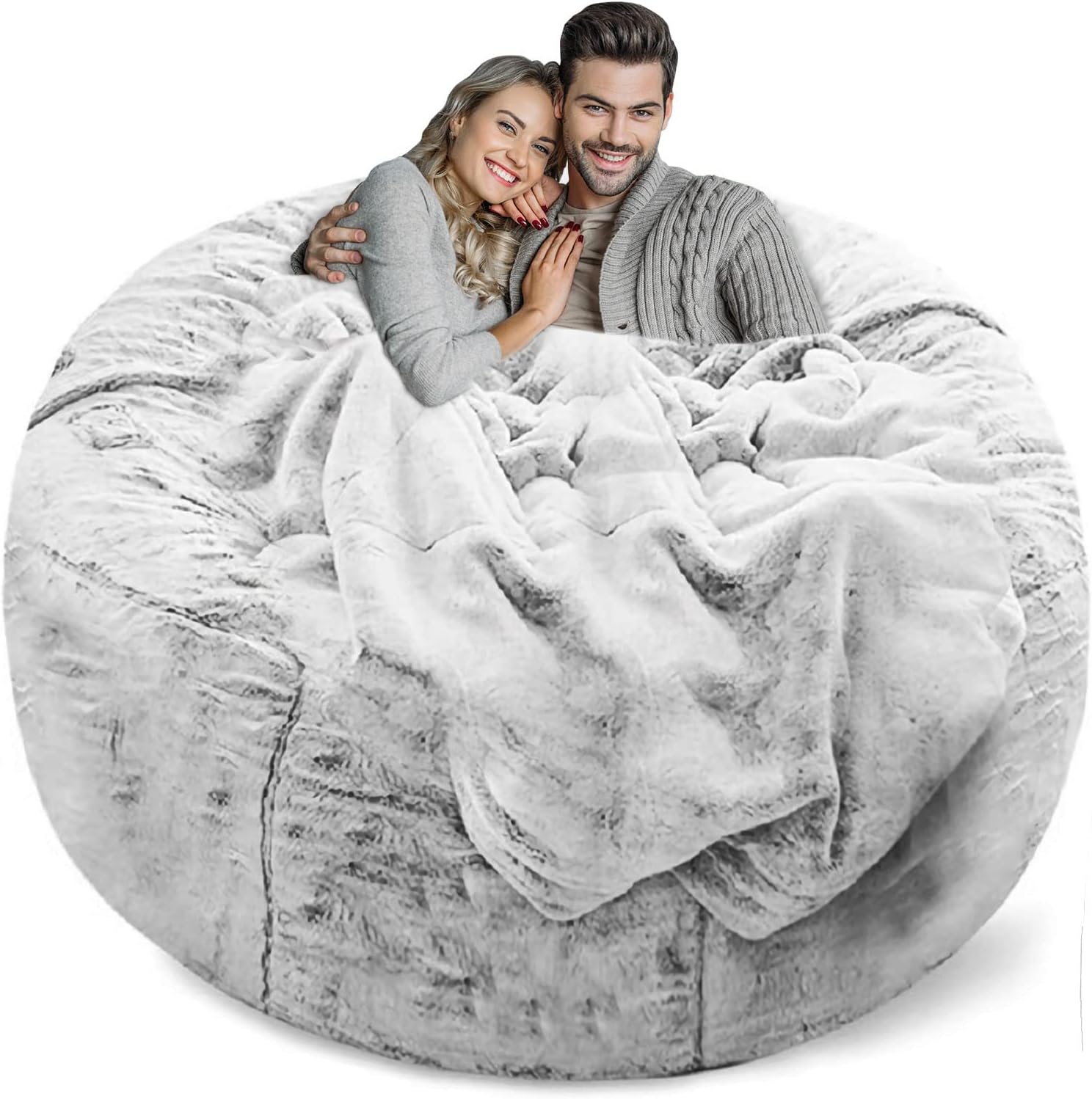 Soft Fluffy Velvet Bean Bag Cover - Snow Grey