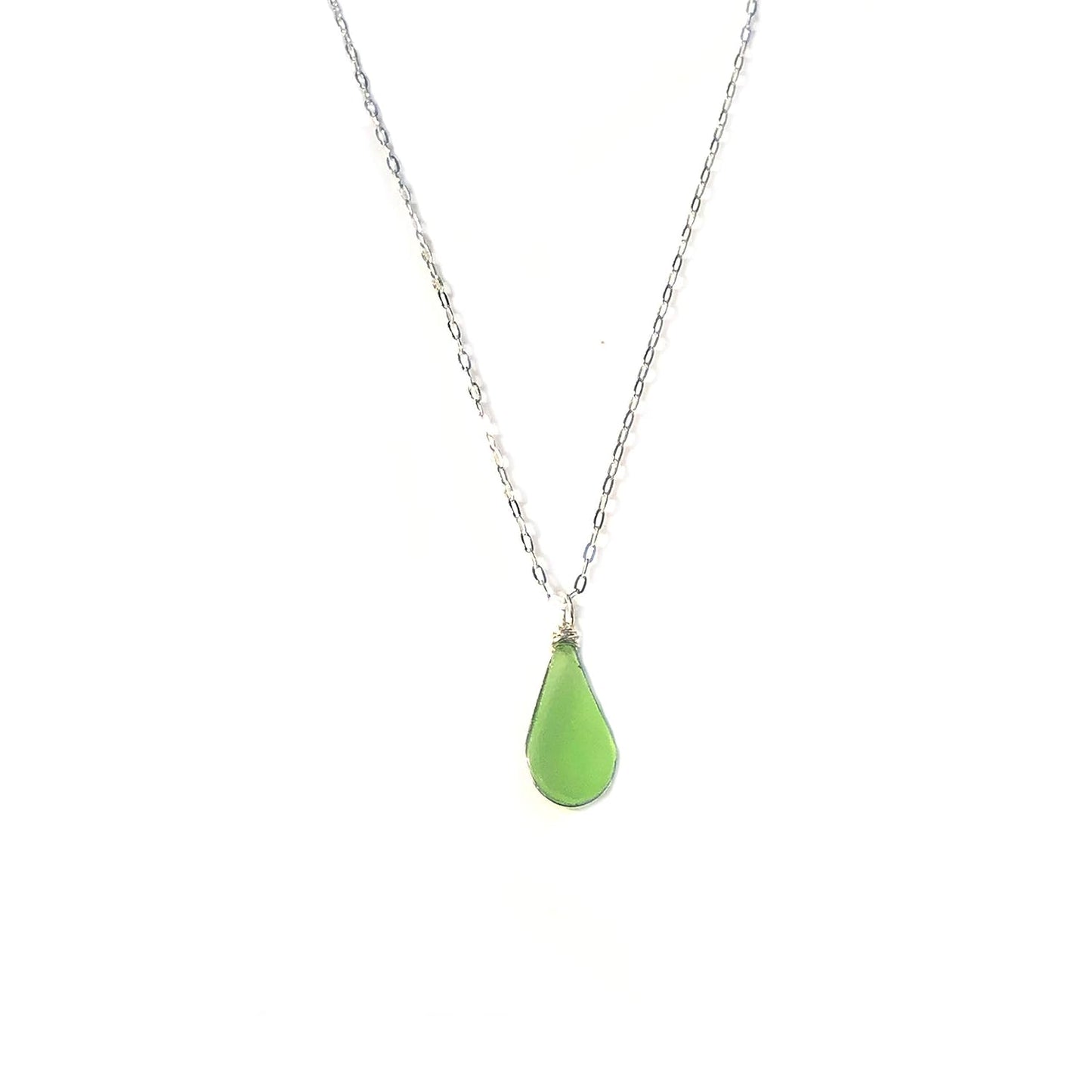 Green Chrysoprase Stone Necklace - Dainty Teardrop Pendant