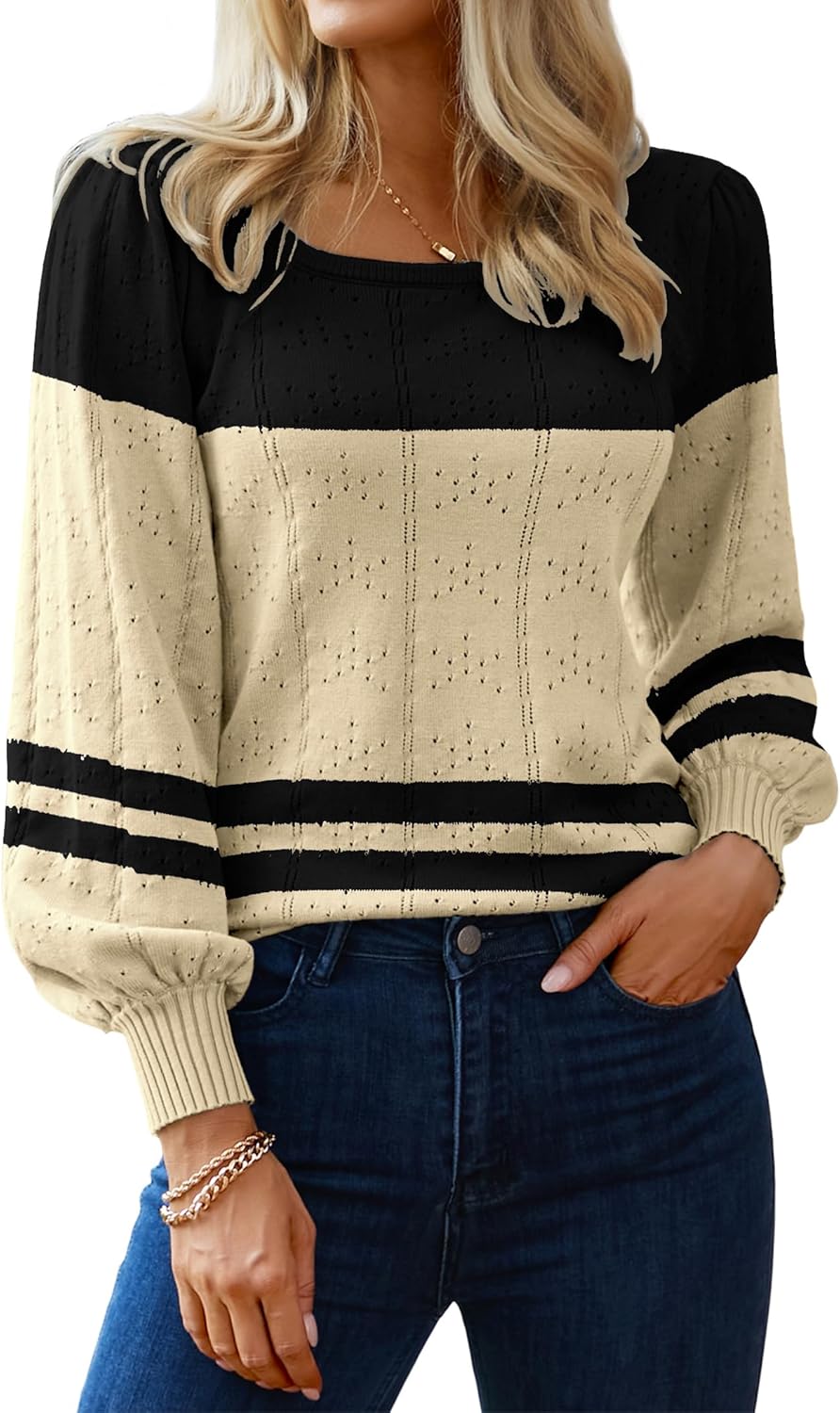 Trendy Puff Sleeve Square Neck Sweater for Women in 2025