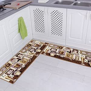 Carvapet Non-Slip Kitchen Mat Set with Rubber Backing for Home