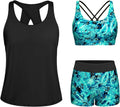 Tempt Me 3 Piece Tankini Swimsuit Green Paisley - Modest Athletic Set