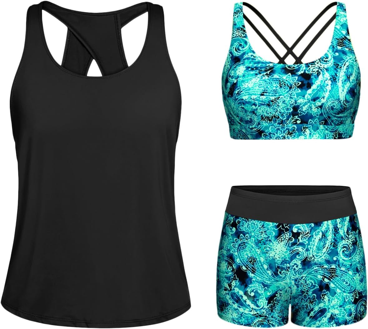 Tempt Me 3 Piece Tankini Swimsuits for Women Athletic Bathing Suits