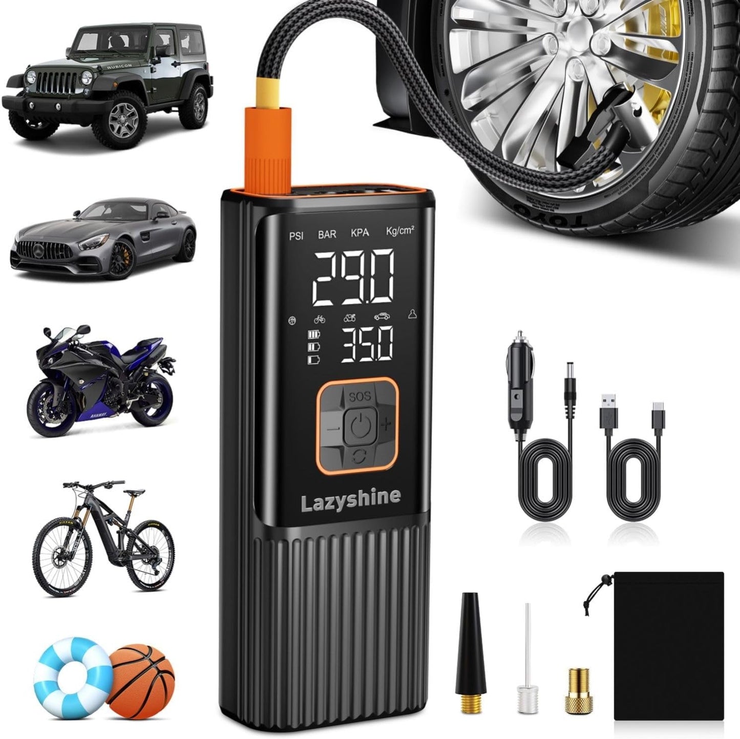 Lazyshine Dual Mode Air Compressor - Portable Power, 150PSI
