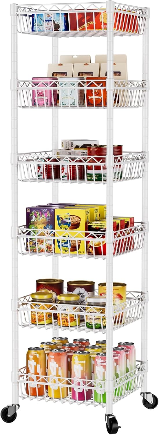 SINGAYE 6 Tier Wire Shelving Unit with Wheels for Storage