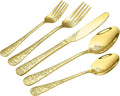 Floral 40 Pc Gold Silverware Set for 8 - Floral Embossed Flatware