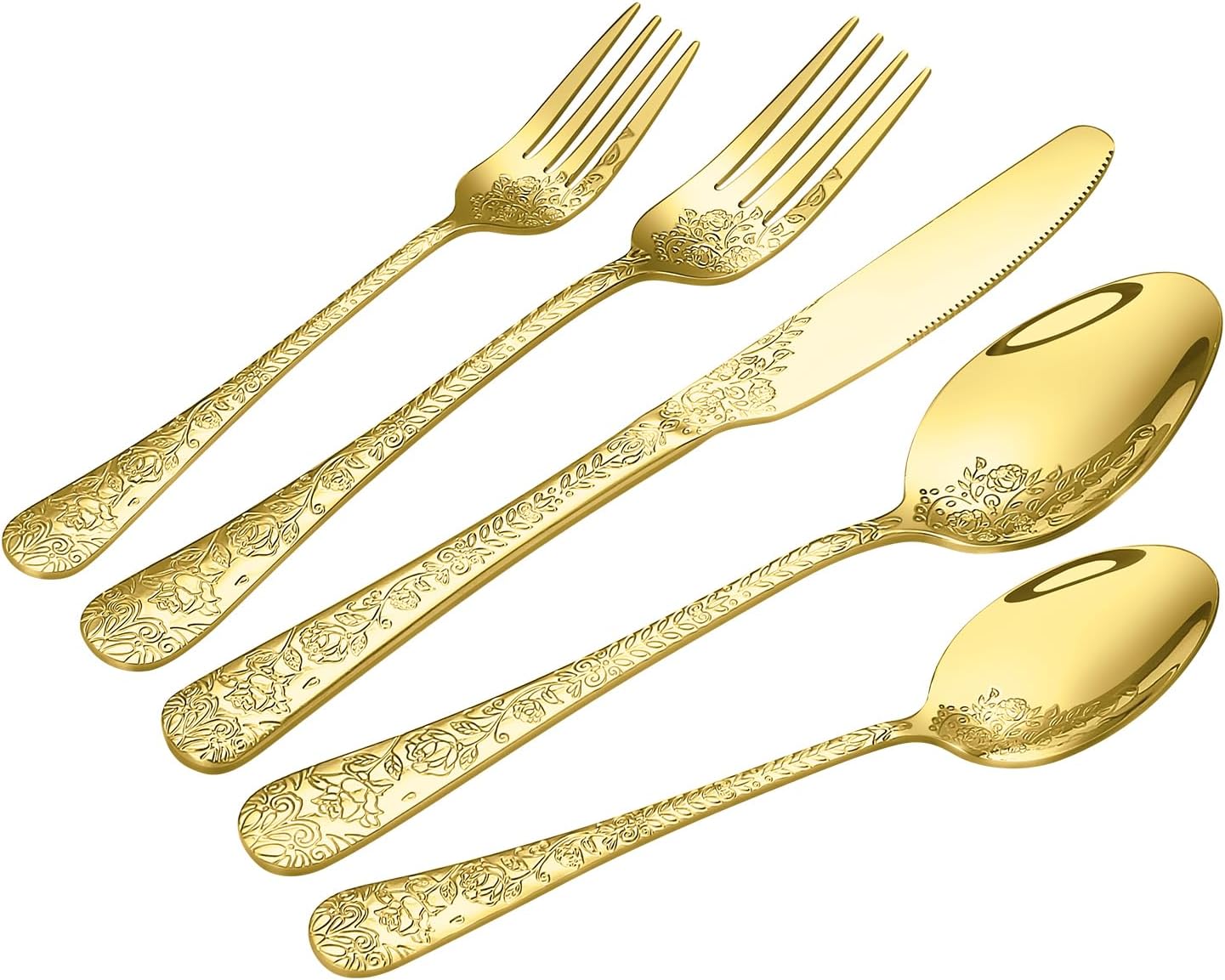 Floral Gold Silverware Set for 8 - Elegant Dining Experience