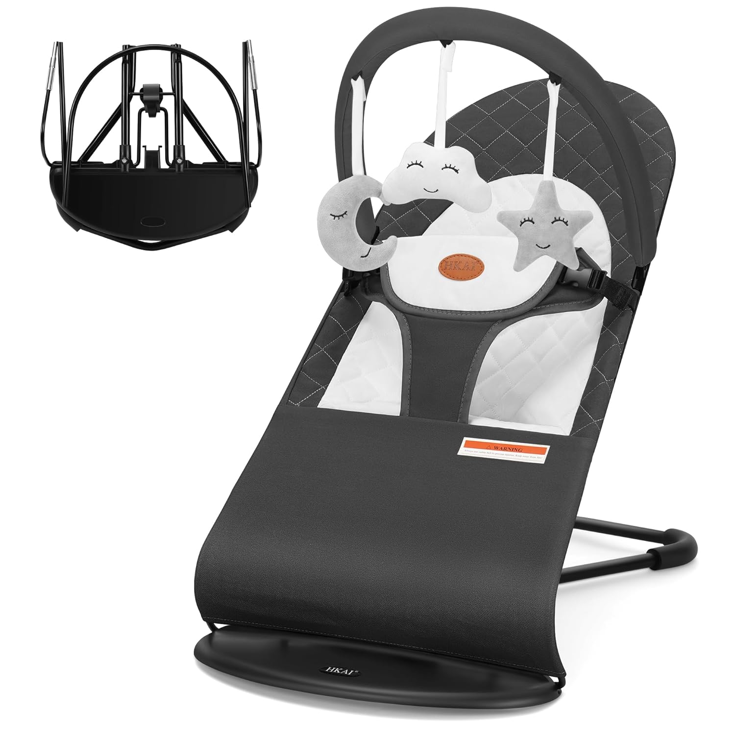 Portable 3-in-1 Baby Bouncer - 100% Cotton, Dark Grey