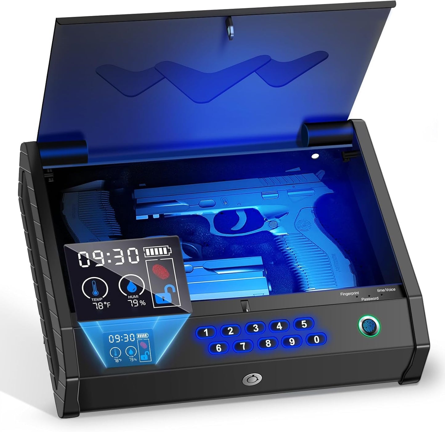 Biometric Gun Safe with LCD Temp Humidity for Quick Access