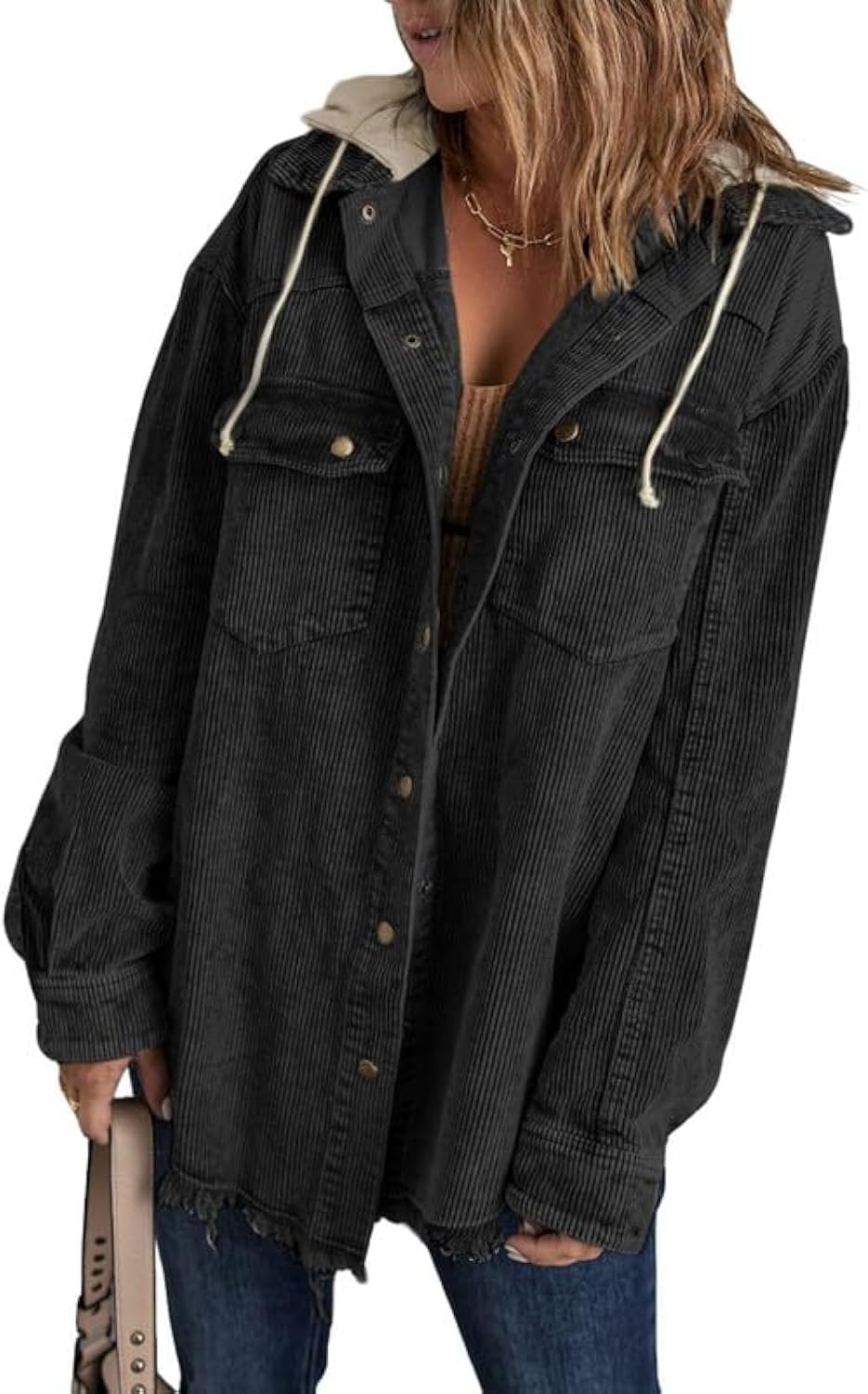 Dokotoo Womens Fall Corduroy Shacket Jacket with Pockets