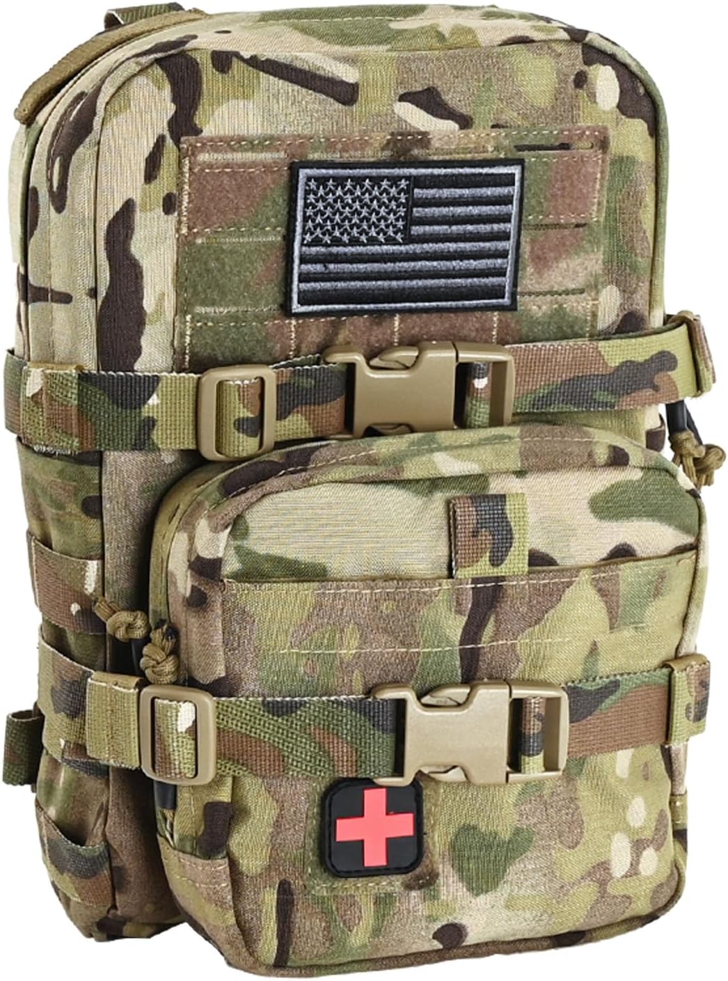 Tactical Mini Molle Hydration Pack with IFAK Pouch and Med Patch