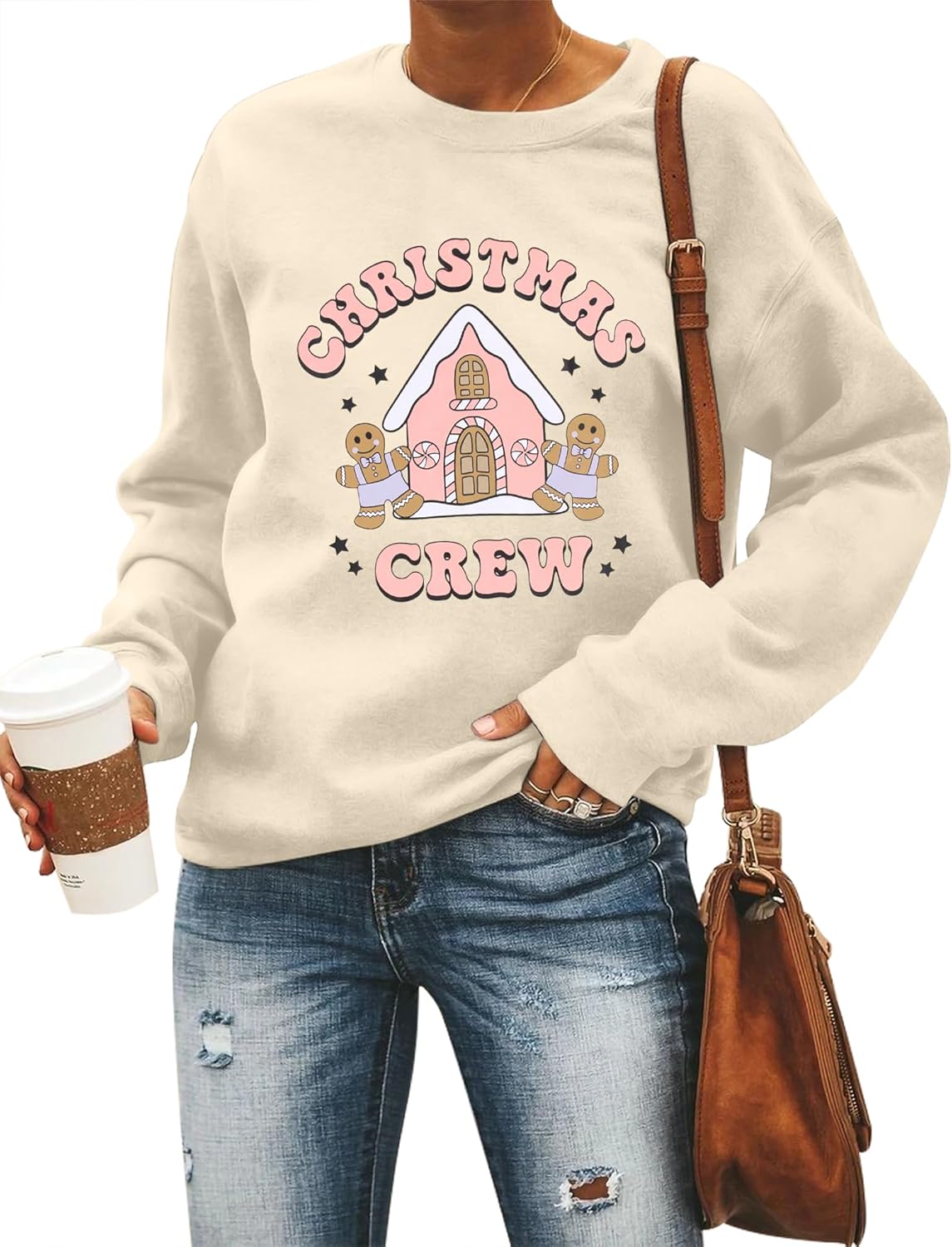 BANGELY Christmas Crewneck: Festive Graphic Long Sleeve for Women