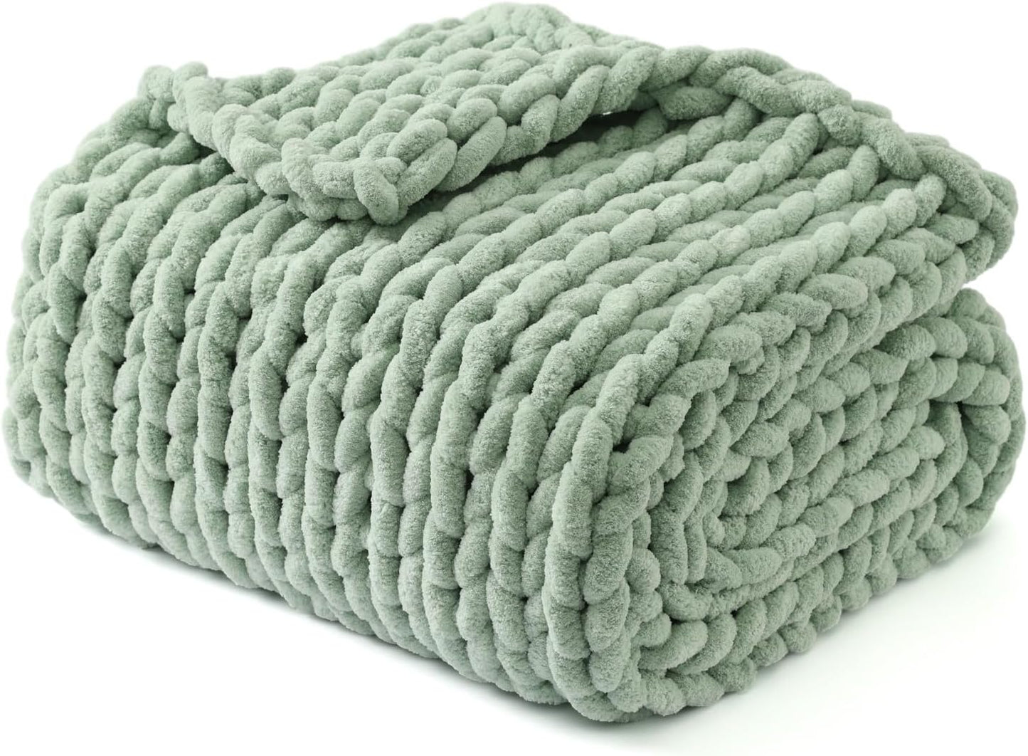 YnM Chunky Throw Blanket - Cozy Hand Knitted Chenille Yarn