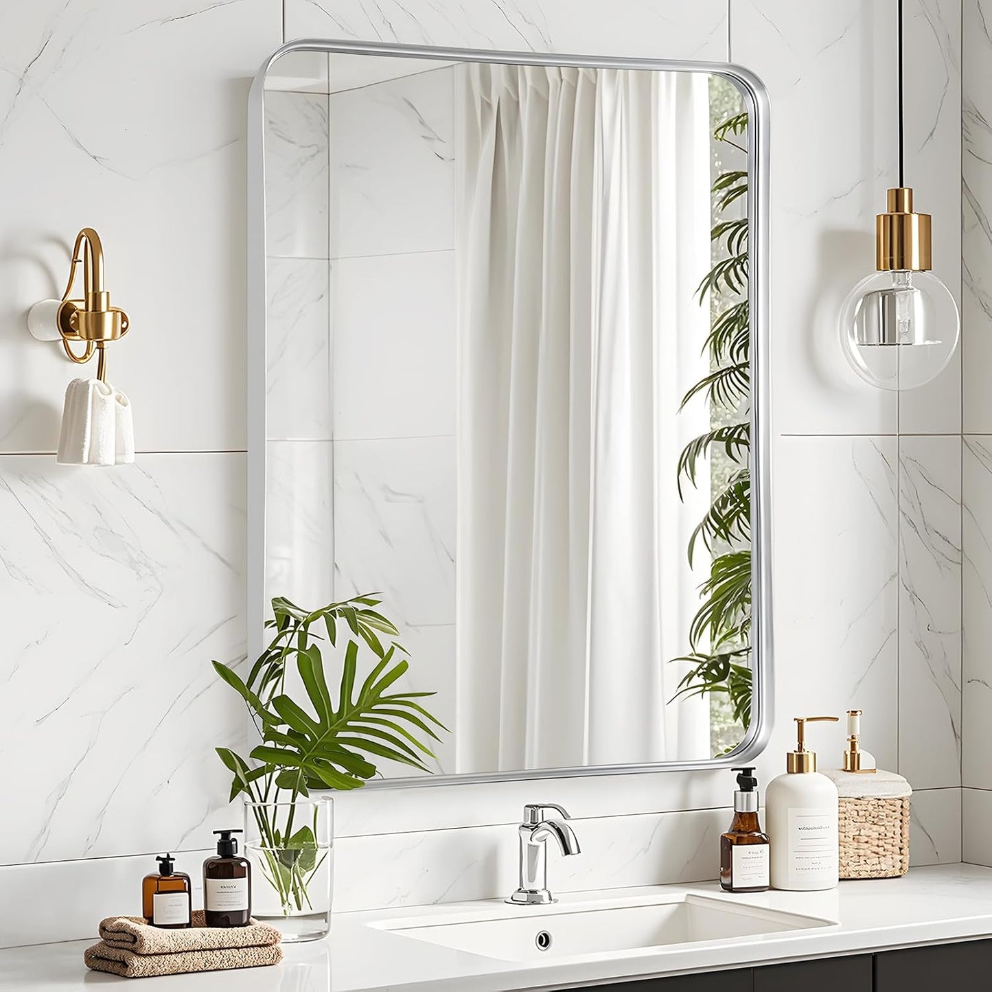 Fabuday Bathroom Mirror - 24x32 Inch Silver Framed Design