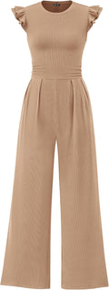 Summer Jumpsuits for Women Rib Knit Ruffle Cap Sleeve - Dressy