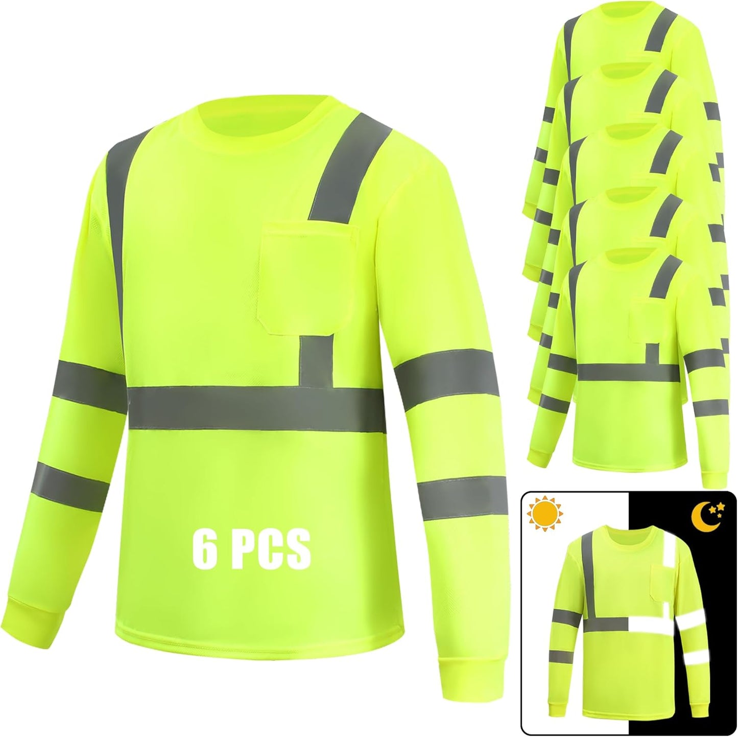 Hi Vis Long Sleeve Safety Shirts for Railway Colleagues - 6 Pack