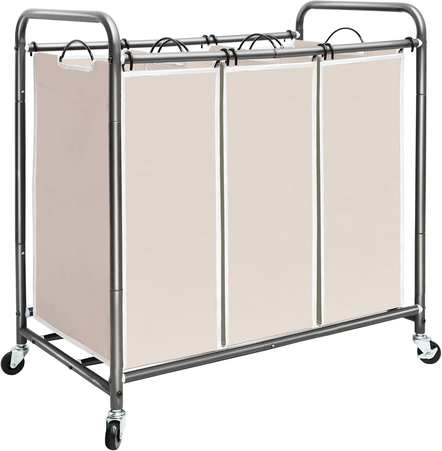 3 Section Laundry Sorter with Heavy Duty Wheels and Removable Bags